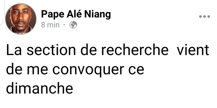 Section de recherches de Colobane : Pape Alè Niang Convoqué ce Dimanche Section de recherches de Colobane : Pape Alè Niang Convoqué ce Dimanche