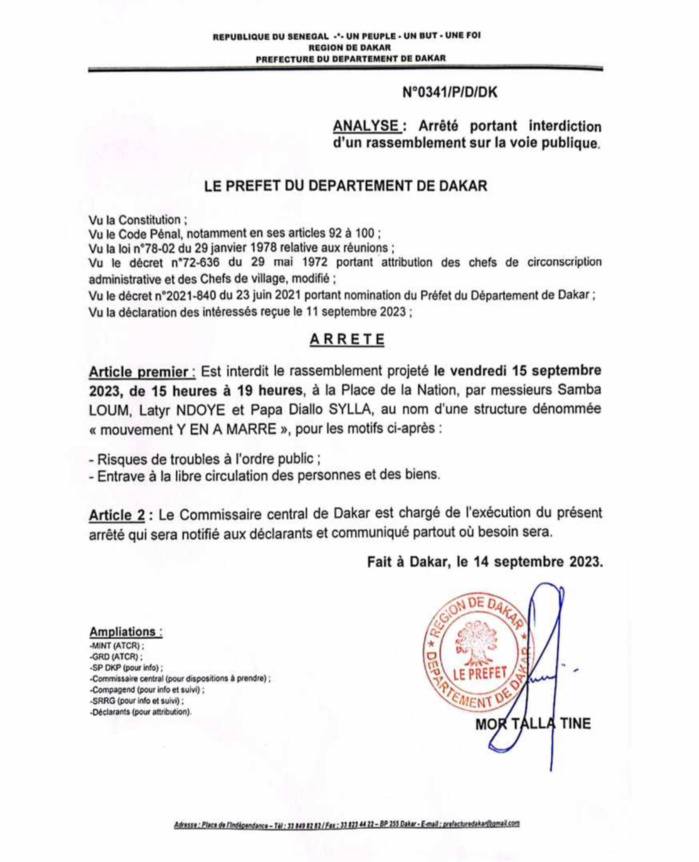 Dakar : le préfet interdit le rassemblement du mouvement y'en a Marre Dakar : le préfet interdit le rassemblement du mouvement y'en a Marre