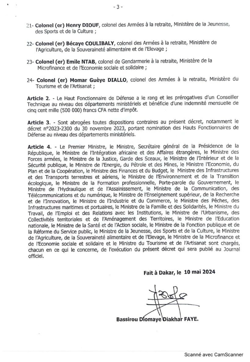 Nouvelles nominations de Hauts fonctionnaires de défense par le président Diomaye : 24 officiers supérieurs désignés Nouvelles nominations de Hauts fonctionnaires de défense par le président Diomaye : 24 officiers supérieurs désignés