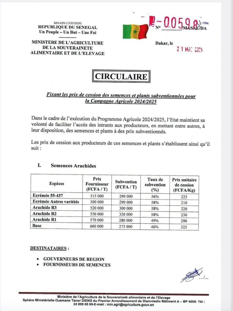 Tarifs des semences pour la nouvelle campagne agricole