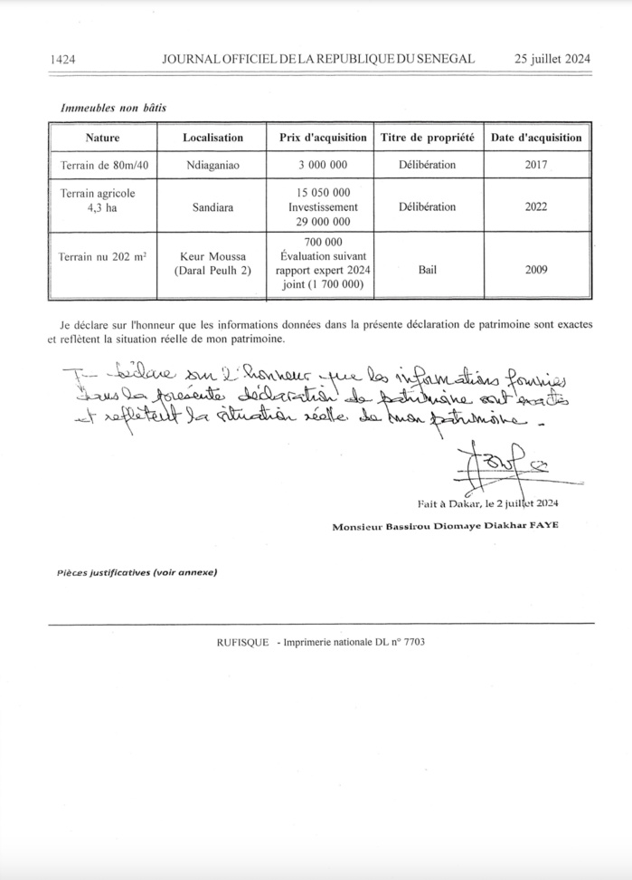 Publication Officielle : La Déclaration de Patrimoine du Président Bassirou Diomaye Diakhar Faye Publication Officielle : La Déclaration de Patrimoine du Président Bassirou Diomaye Diakhar Faye