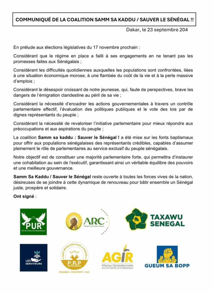 Coalition Samm Sa Kaddu : Pour un Nouvel Élan Politique au Sénégal Coalition Samm Sa Kaddu : Pour un Nouvel Élan Politique au Sénégal