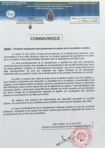 La Gendarmerie nationale réagit à la vidéo virale impliquant ses agents et des citoyens américains à Saint-Louis