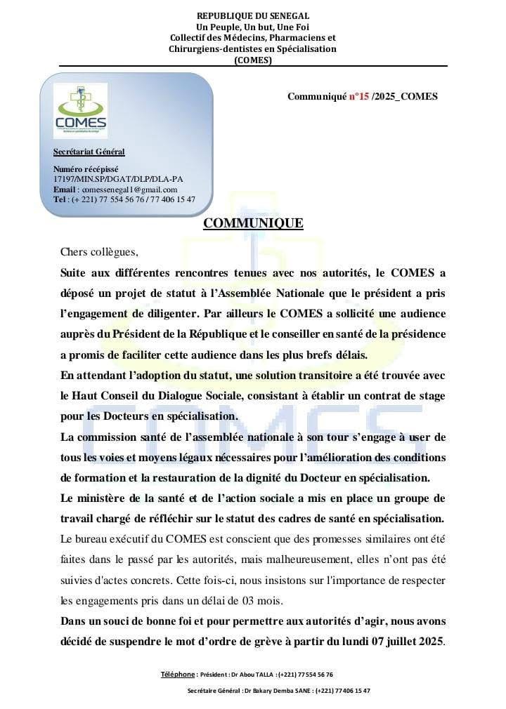 Le COMES suspend sa grève après des engagements officiels sur leur statut professionnel