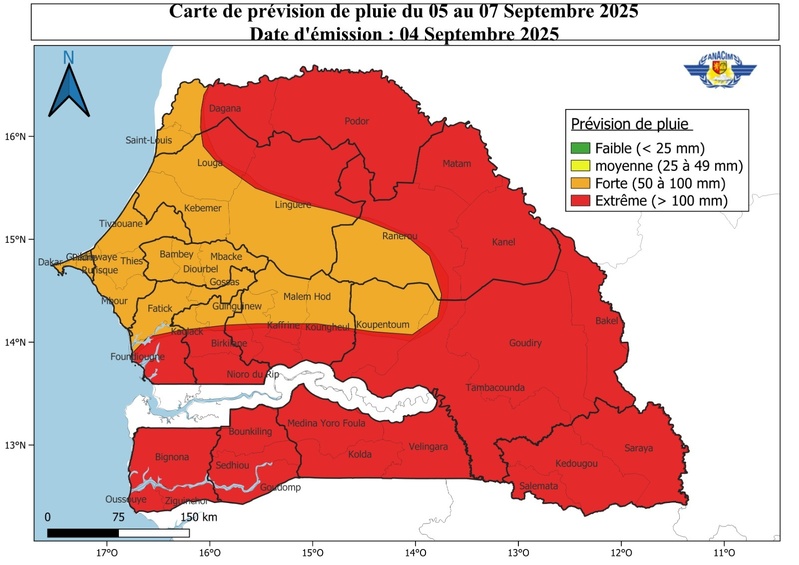 Sénégal : fortes pluies attendues dans plusieurs régions avec risques d’inondations (Anacim)