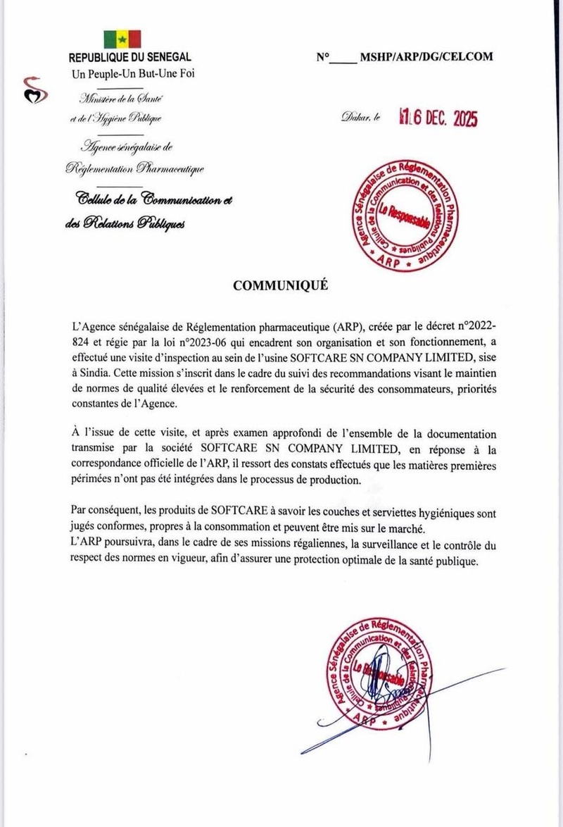 Produits SOFTCARE : l’ARP autorise leur remise sur le marché après de nouvelles vérifications Produits SOFTCARE : l’ARP autorise leur remise sur le marché après de nouvelles vérifications