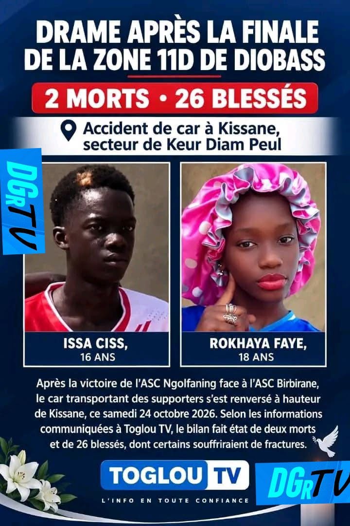 Visuel d’information sur l’accident du 24 octobre 2026 à Kissane. Crédit : Toglou TV, relayé par Doug’ar TV.