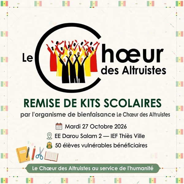 Thiès : le Chœur des Altruistes soutient 50 élèves de Darou Salam 2