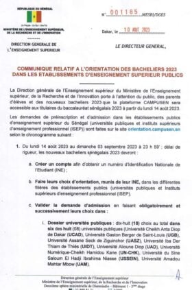 Orientation des nouveaux bacheliers 2023: La plateforme Campusen démarre à partir de lundi 14 août prochain