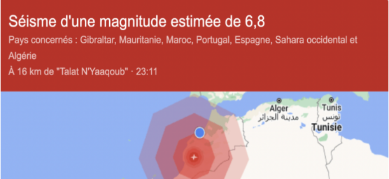 MAROC :  Un séisme de 6,9 degrés de magnitude a secoué plusieurs villes marocaines