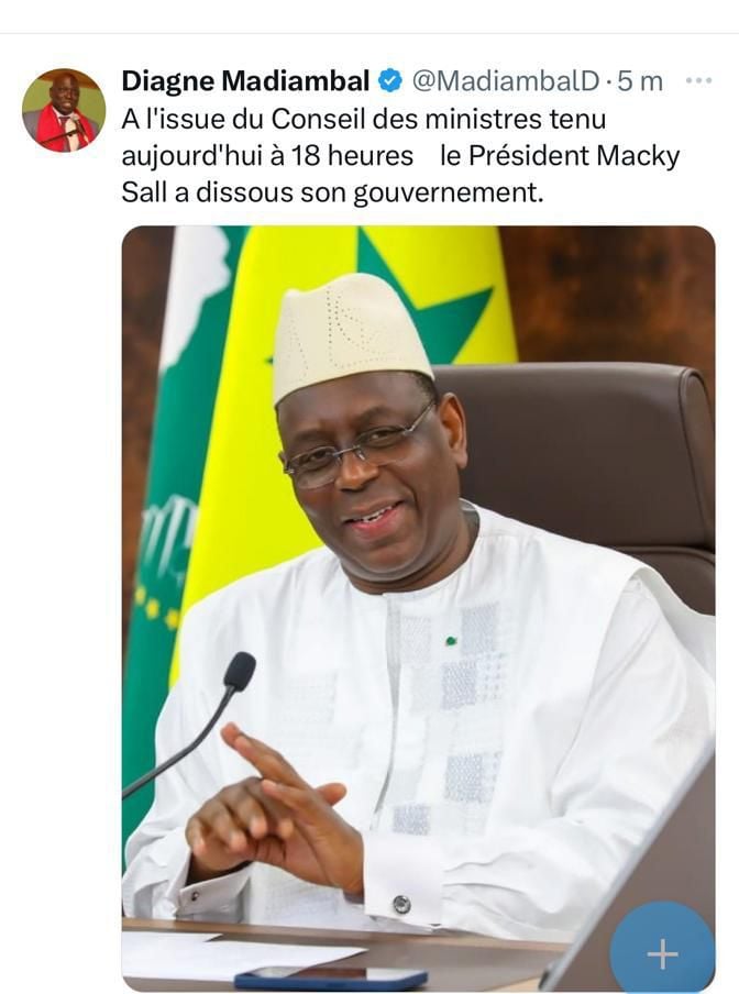 Macky Sall dissout le gouvernement d'après Madiambal Diagne 