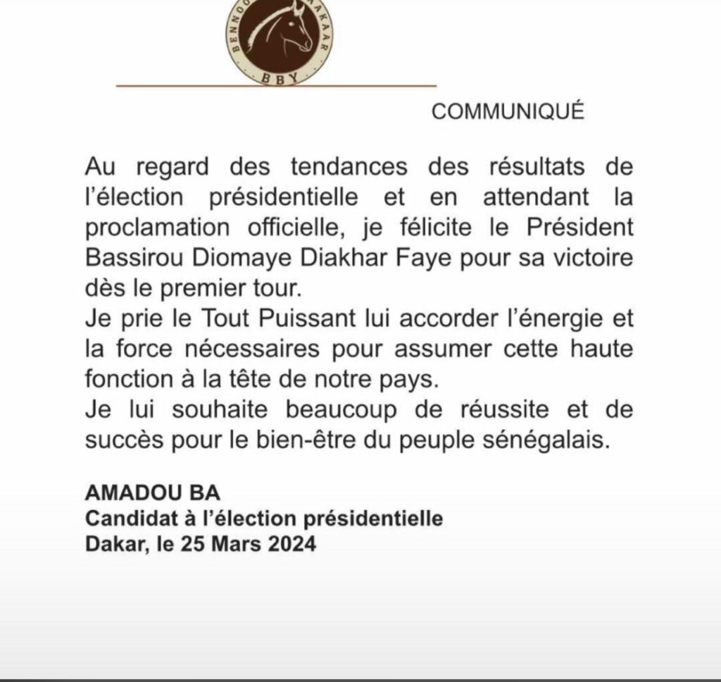 Urgent: Amadou Ba a appelé Diomaye pour le féliciter Urgent: Amadou Ba a appelé Diomaye pour le féliciter