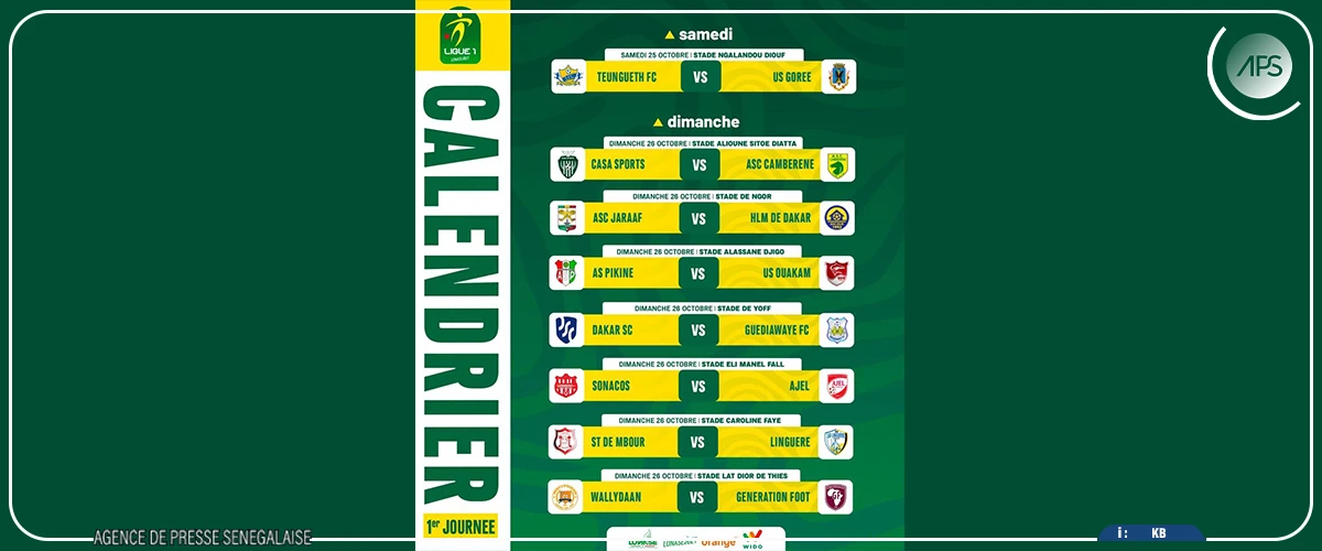 Ligue 1 sénégalaise : Teungueth FC–Gorée et AS Pikine–US Ouakam en ouverture de saison