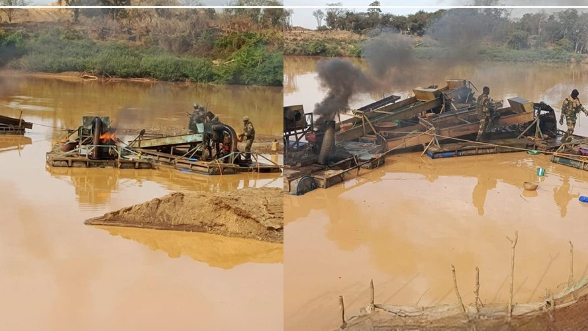 Des dragues démantelées sur le fleuve Falémé lors d’une opération de sécurisation à Kédougou