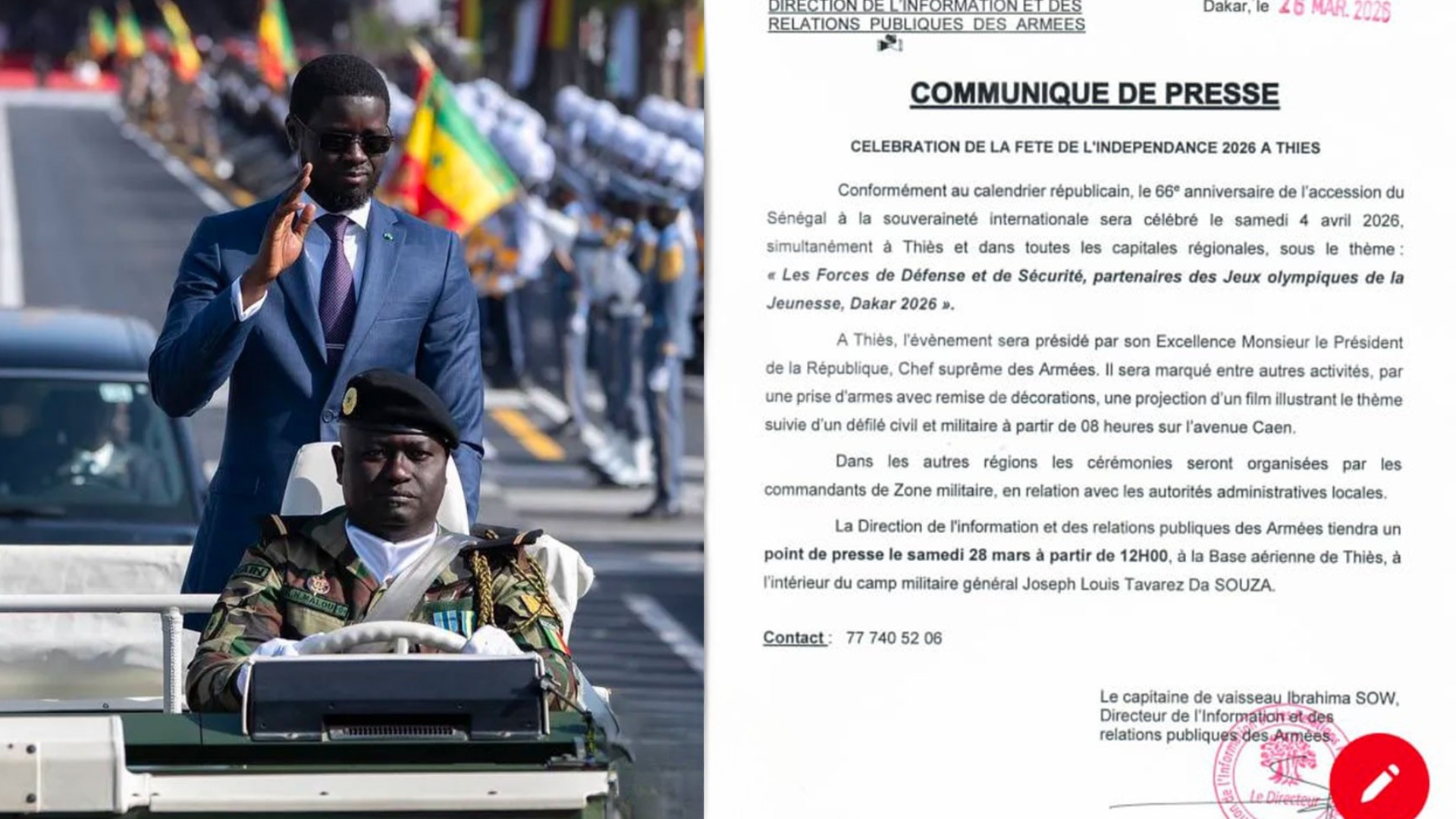 Fête de l’indépendance à Thiès : un programme axé sur les forces de défense et Dakar 2026