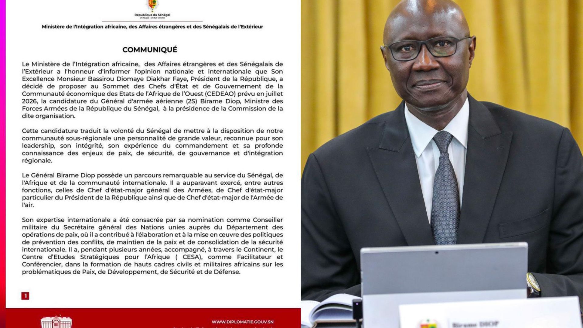 Le Sénégal propose la candidature du Général Birame Diop à la Commission de la CEDEAO