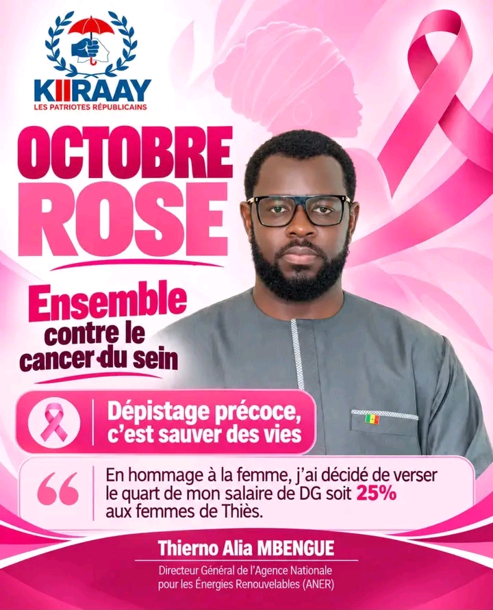 Octobre Rose : Thierno Alia Mbengue annonce le versement de 25 % de son salaire aux femmes de Thiès