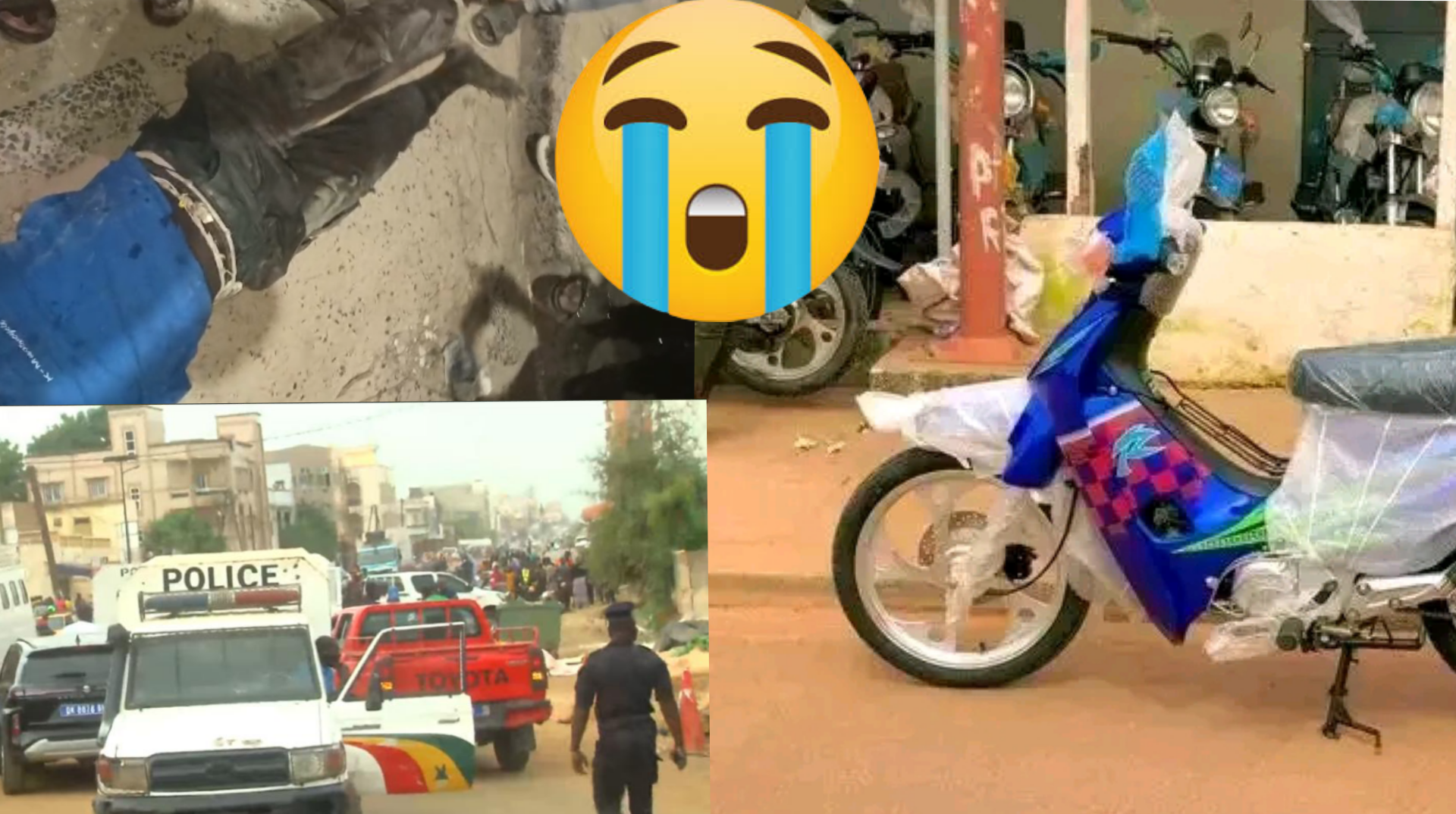 Montage d’illustration Thièsinfo : moto Jakarta et véhicule de police.