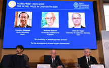 Le prix Nobel de chimie décerné au Japonais Susumu Kitagawa, au Britannique Richard Robson et à l'Américain Omar M. Yaghi Le prix Nobel de chimie décerné au Japonais Susumu Kitagawa, au Britannique Richard Robson et à l'Américain Omar M. Yaghi