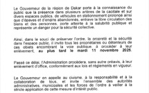 Dakar : le gouverneur ordonne le retrait des véhicules et épaves abandonnés sur la voie publique avant le 11 novembre Dakar : le gouverneur ordonne le retrait des véhicules et épaves abandonnés sur la voie publique avant le 11 novembre