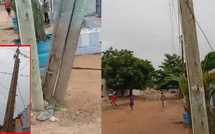 THIÈS – CITÉ LAMY : UN POTEAU TÉLÉPHONIQUE INCLINÉ MENACE LES ENFANTS
